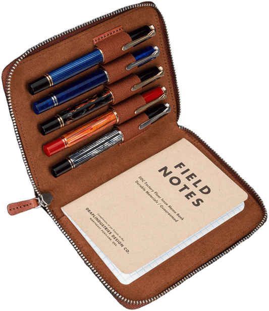 Galen Leather Zippered 10 Slots Pen Case with A5 Notebook Holder - Aged Copper