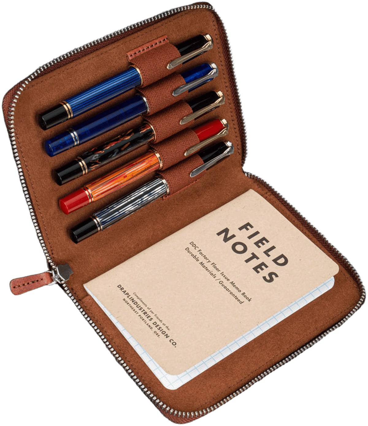 Galen Leather Zippered 5 Slots Pen Case - Aged Copper