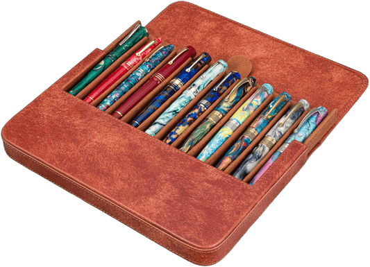 Galen Leather 12 Slots Magnum Opus Pen Case - Aged Copper (with Removable Pen Tray)