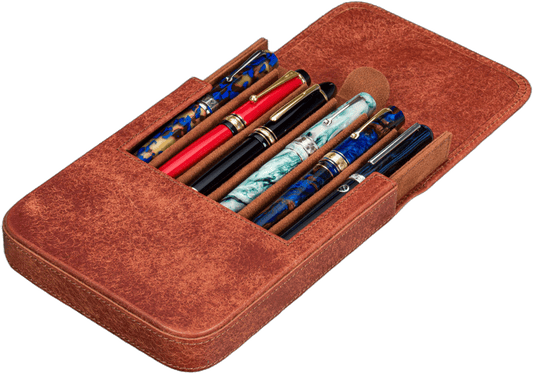 Galen Leather Zippered 6 Slots Magnum Opus Pen Case - Aged Copper