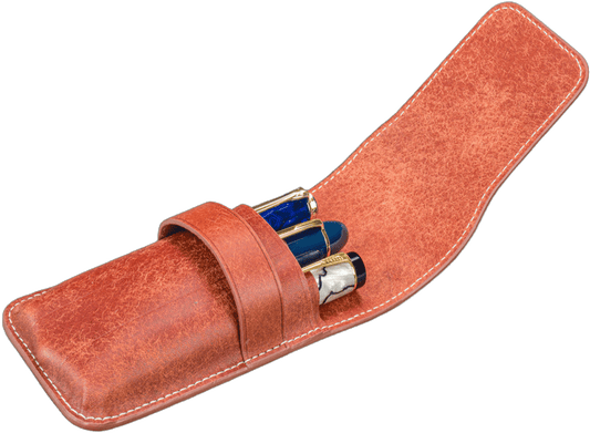Galen Leather 3 Slots Flap Pen Case - Aged Copper