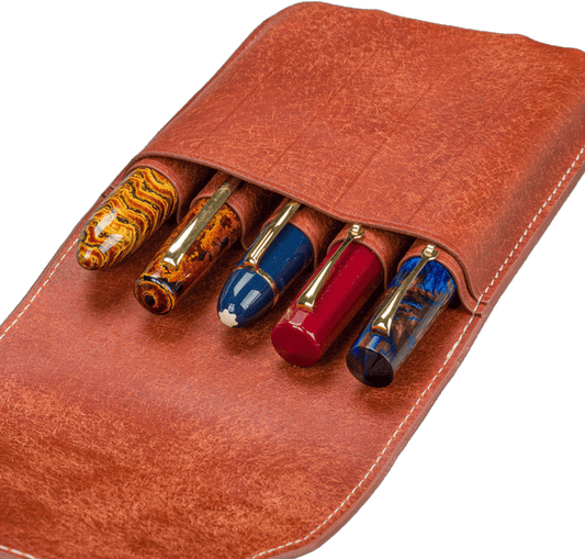 Galen Leather 5 Slots Flap Pen Case - Aged Copper