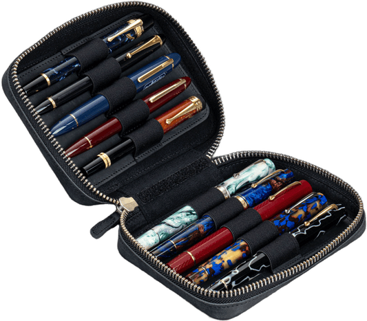 Galen Leather A6 Wide Zippered 10 Slot Pen Case Expansi-Pouch - Crazy Horse Graphite