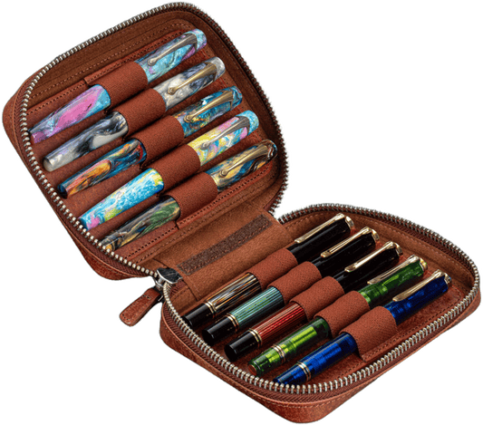 Galen Leather A6 Wide Zippered 10 Slot Pen Case Expansi-Pouch - Aged Copper