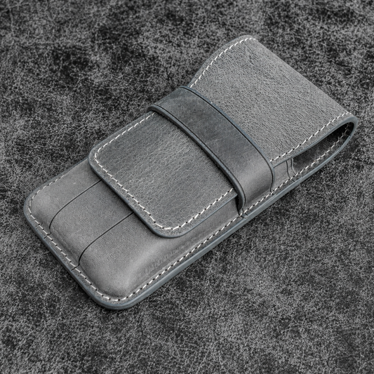 Galen Leather 3 Slots Flap Pen Case - Crazy Horse Smoky