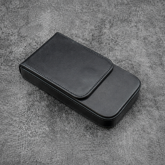 Galen Leather 3 Slots Magnum Opus Pen Case - Black (with Removable Pen Tray)