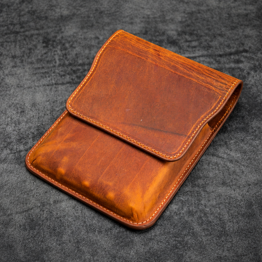 Galen Leather 5 Slots Flap Pen Case - Crazy Horse Brown