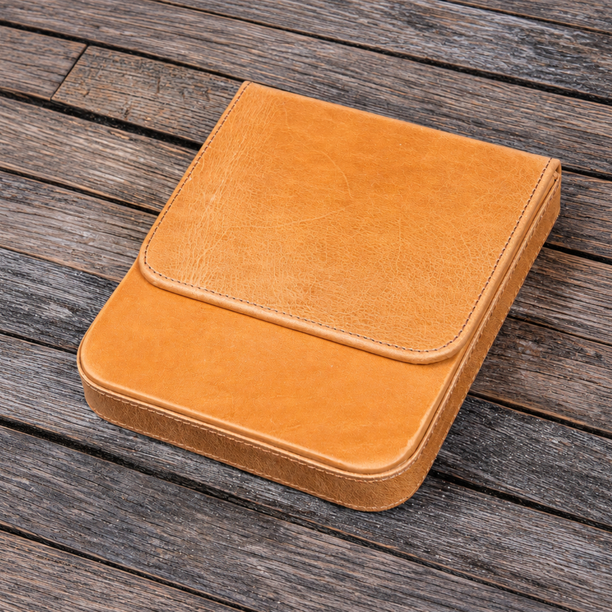 Galen Leather 6 Slots Magnum Opus Pen Case - Crazy Honey Ochre (with Removable Tray)