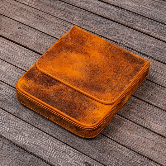Galen Leather 6 Slots Magnum Opus Pen Case - Crazy Horse Brown (with Removable Tray)