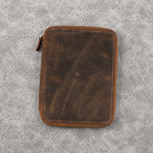 Galen Leather A5 Zippered Notebook Folio - Havana Brown