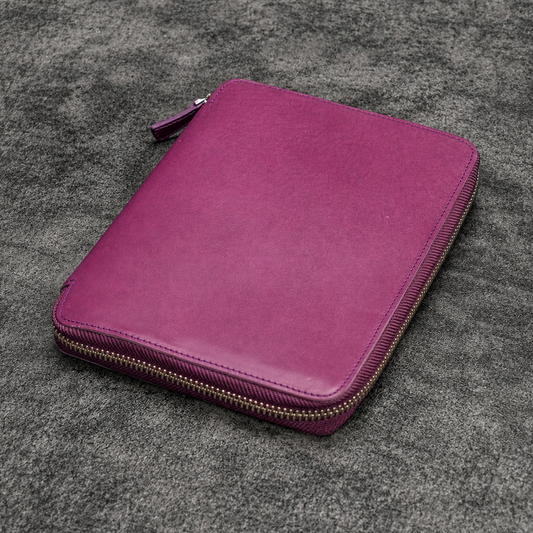 Galen Leather A5 Zippered Notebook Folio - Purple