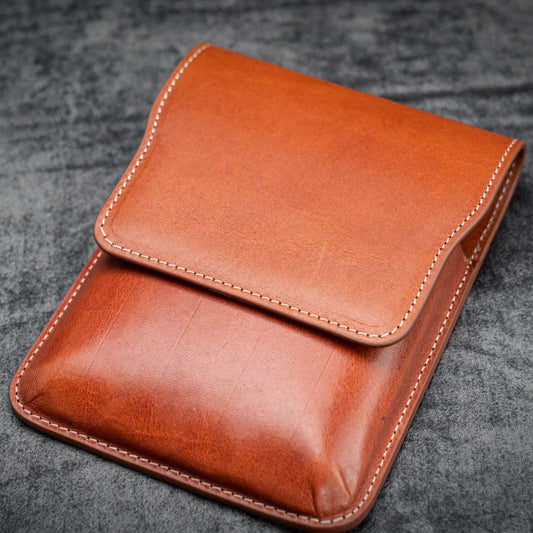 Galen Leather 5 Pen Flap Case - Brown