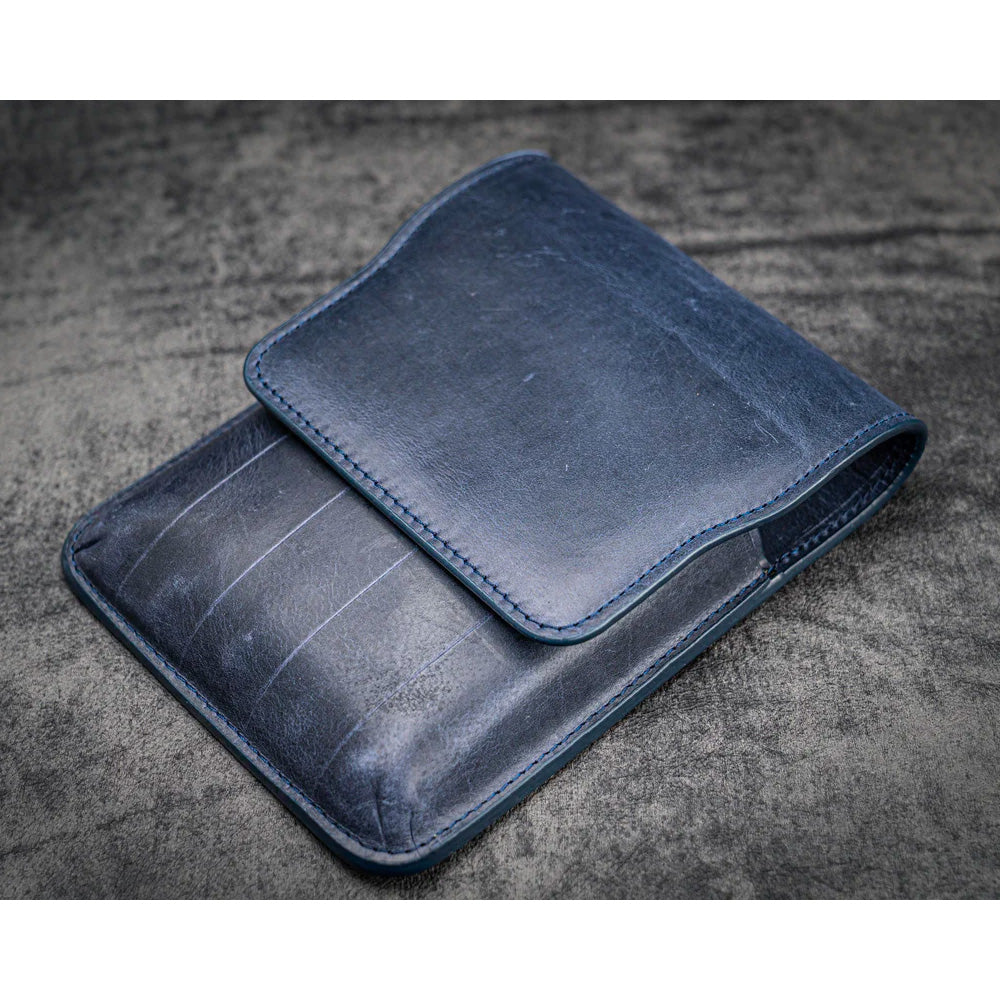 Galen Leather 5 Pen Flap Case - Crazy Horse Navy Blue