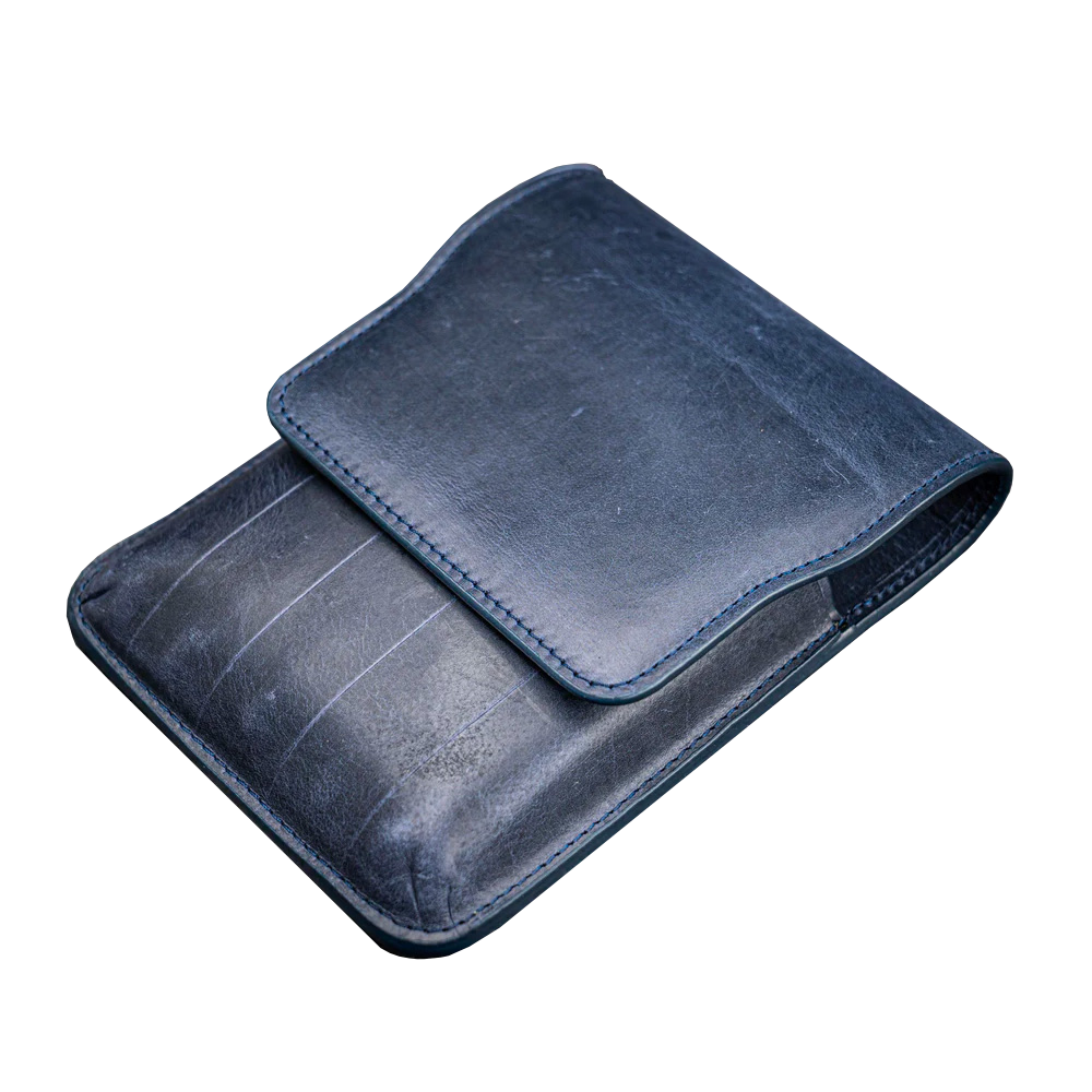 Galen Leather 5 Pen Flap Case - Crazy Horse Navy Blue