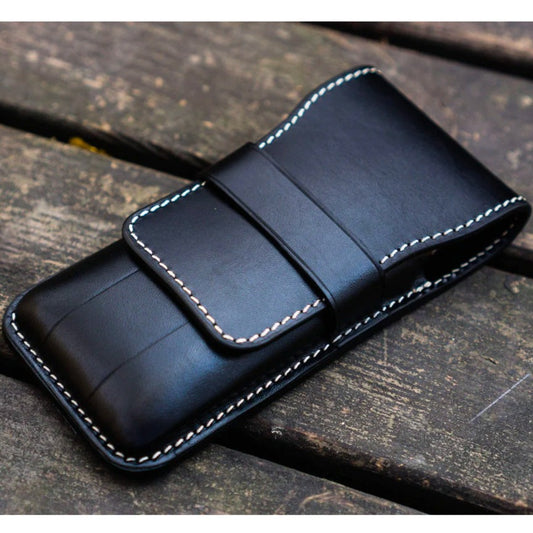 Galen Leather 3 Pen Flap Case - Black