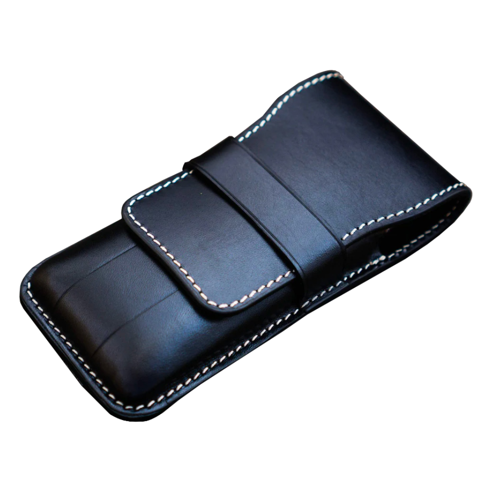 Galen Leather 3 Pen Flap Case - Black
