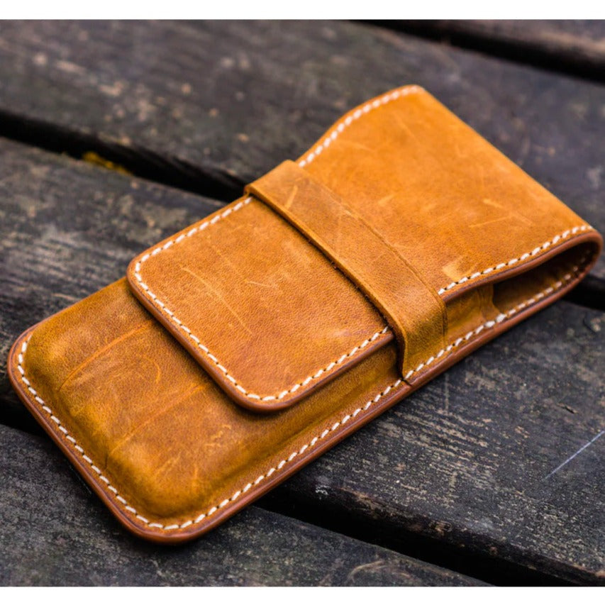 Galen Leather 3 Pen Flap Case - Crazy Horse Brown