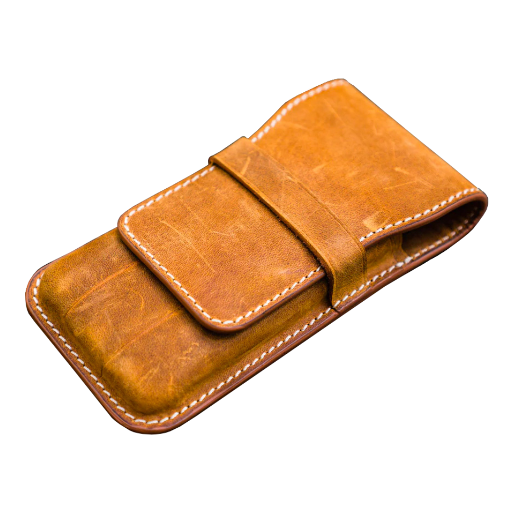 Galen Leather 3 Pen Flap Case - Crazy Horse Brown