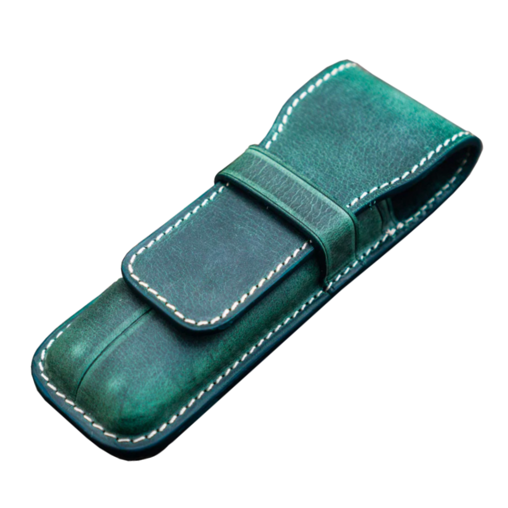 Galen Leather 2 Pen Flap Case - Crazy Horse Forest Green