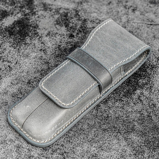 Galen Leather 2 Pen Flap Case - Crazy Horse Smoky