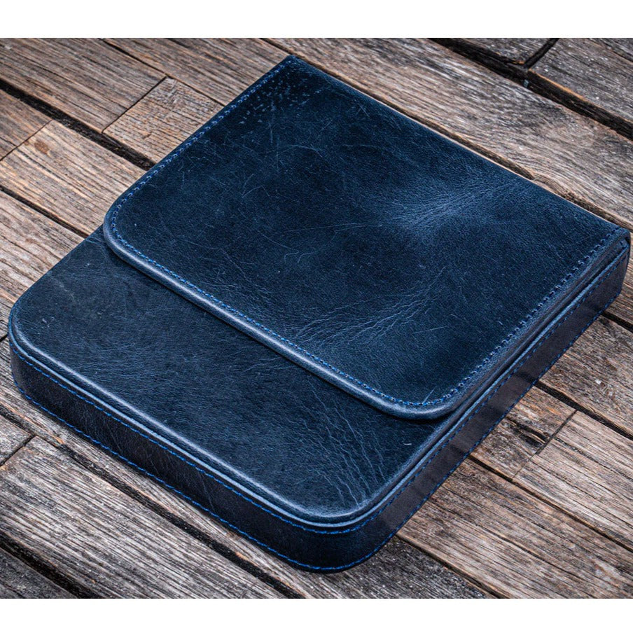 Galen Leather 6 Slot Magnum Opus Pen Case - Crazy Navy Blue (with Removable Tray)