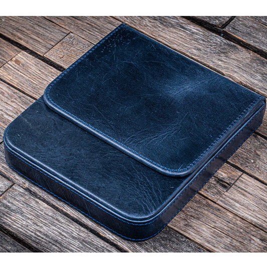 Galen Leather 6 Slot Magnum Opus Pen Case - Crazy Navy Blue (with Removable Tray)