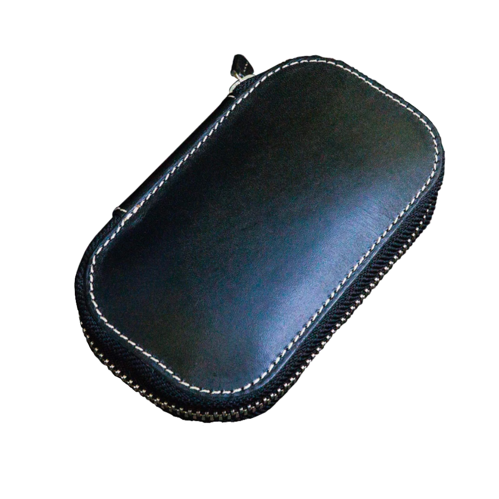 Galen Leather 6 Slot Zippered Pen Case - Black