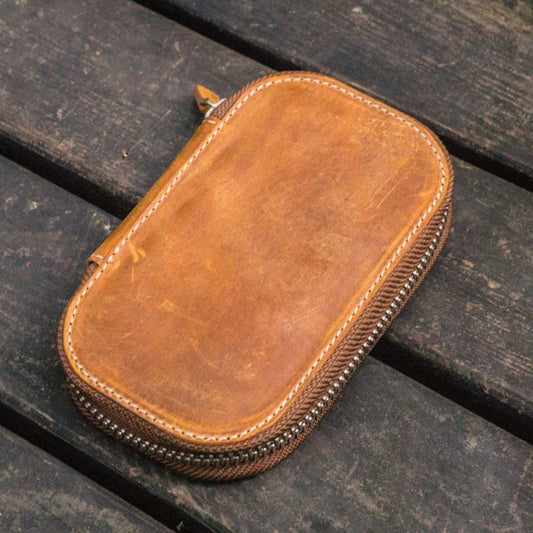 Galen Leather 6 Slot Zippered Pen Case - Crazy Horse Brown