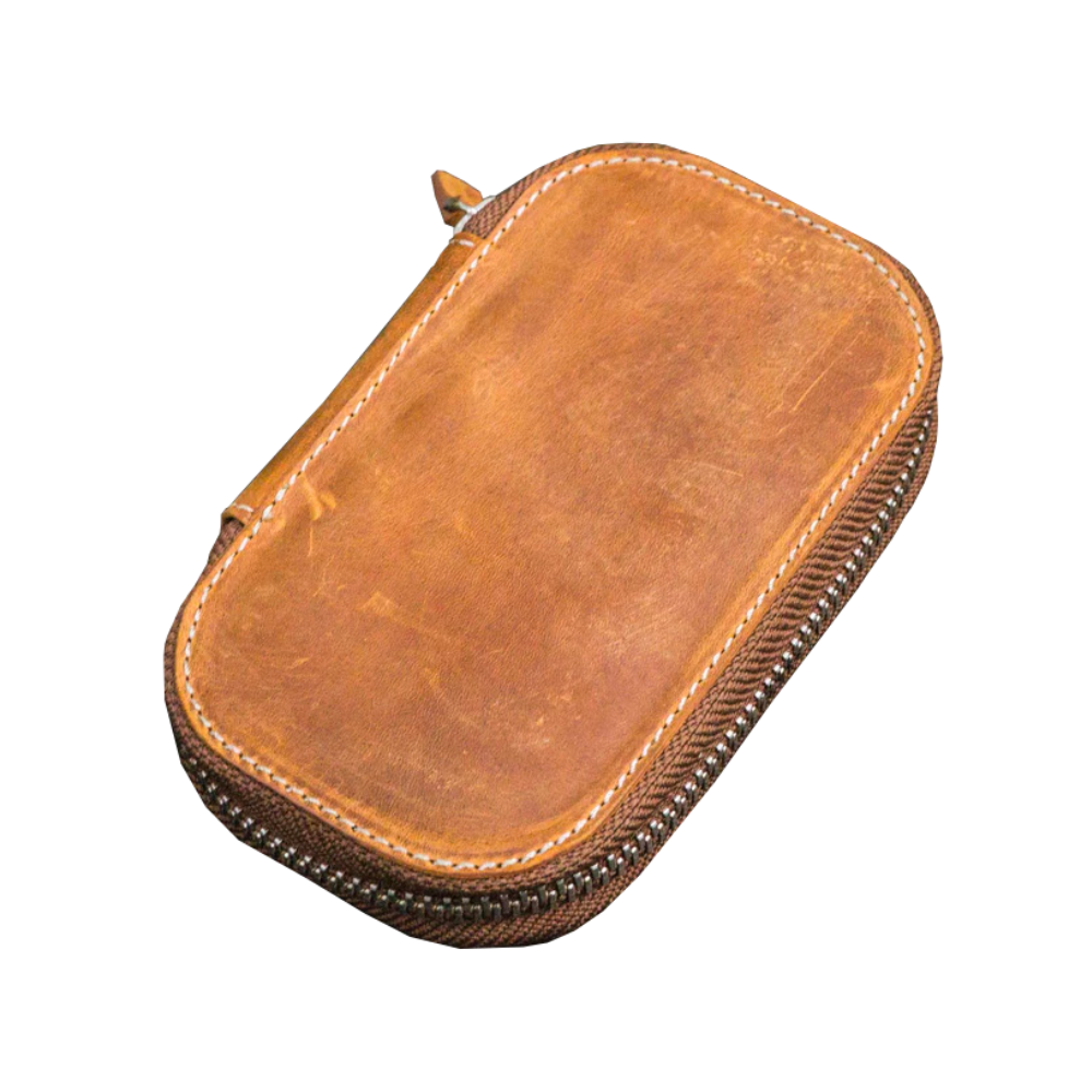 Galen Leather 6 Slot Zippered Pen Case - Crazy Horse Brown