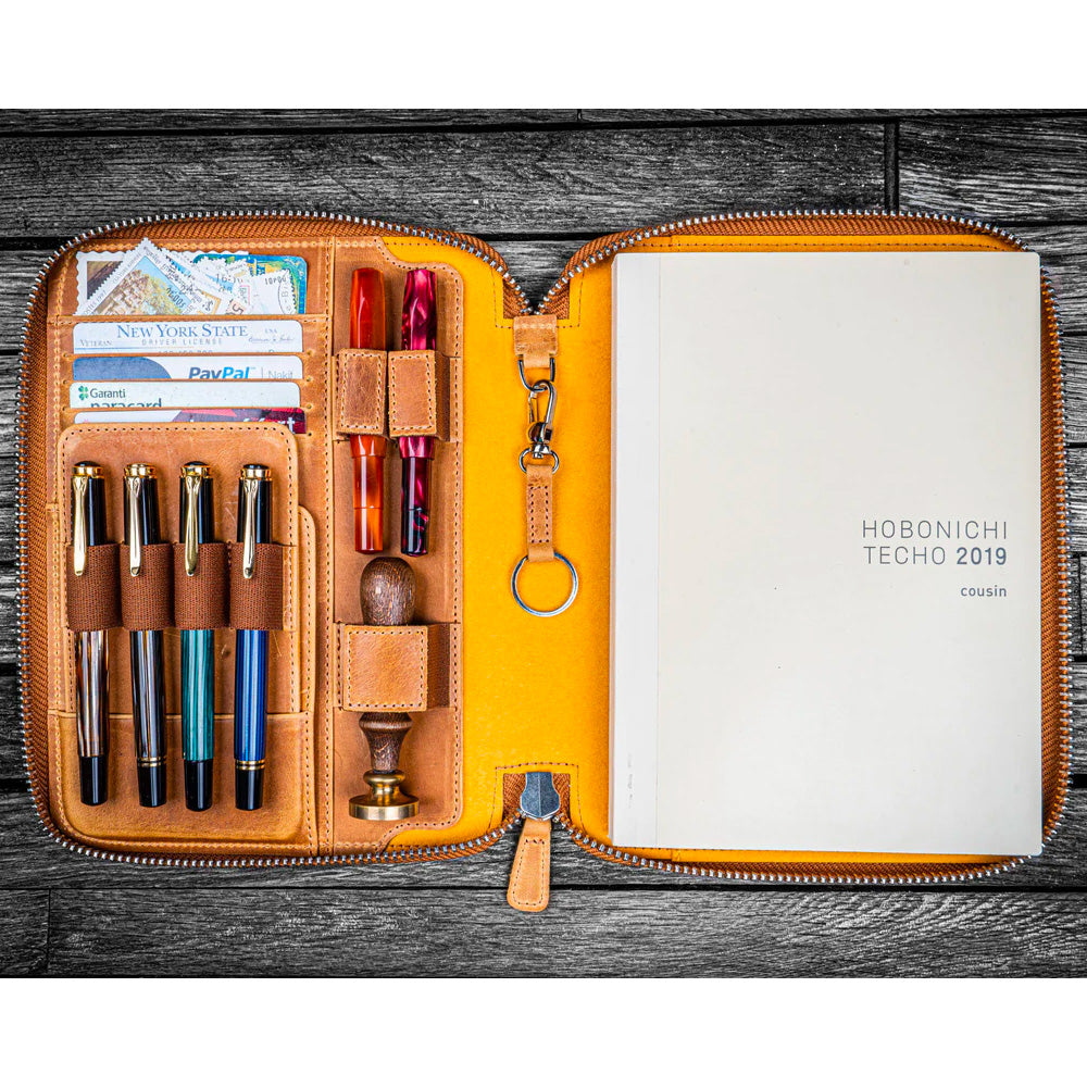 Galen Leather A5 Zippered Notebook Folio - Crazy Horse Honey Ochre