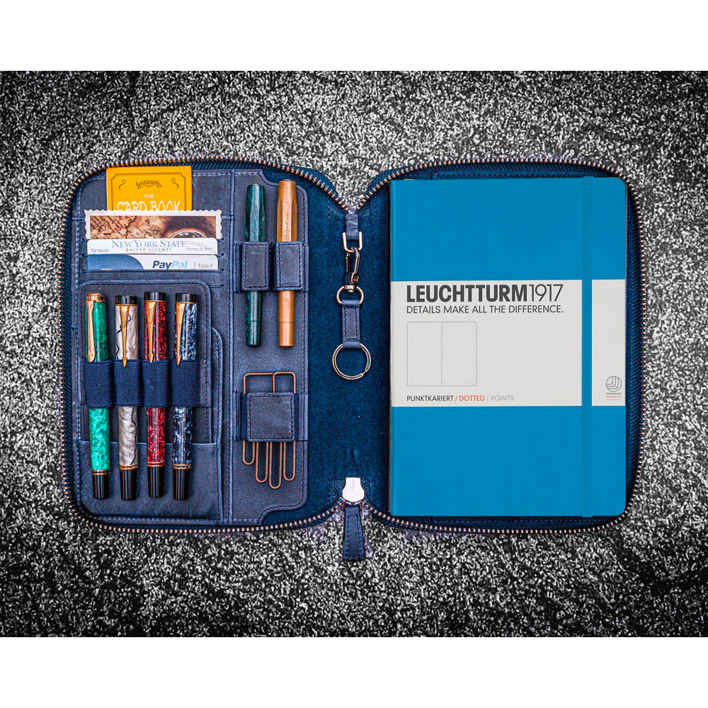 Galen Leather A5 Zippered Notebook Folio - Crazy Horse Navy Blue