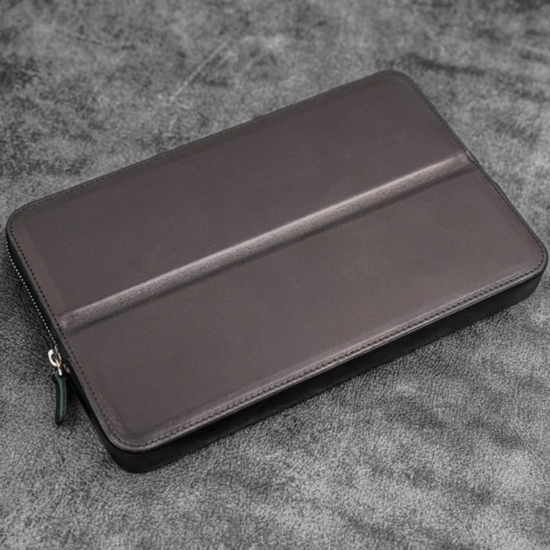 Galen Leather 12 Slot Zippered Magnum Opus Pen Case - Black (with Removable Pen Tray)