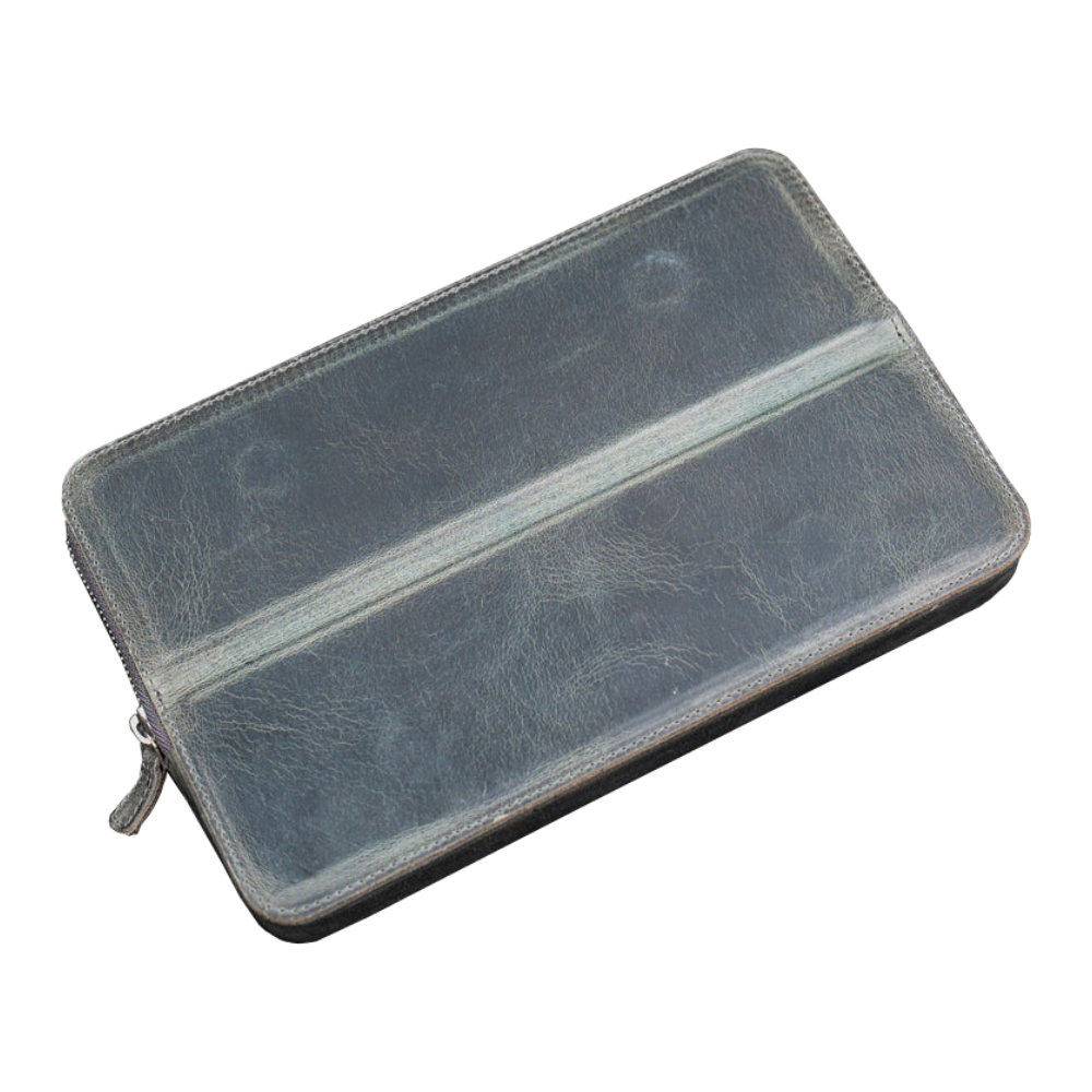 Galen Leather 12 Slot Zippered Magnum Opus Pen Case - Crazy Smoky (with Removable Pen Tray)