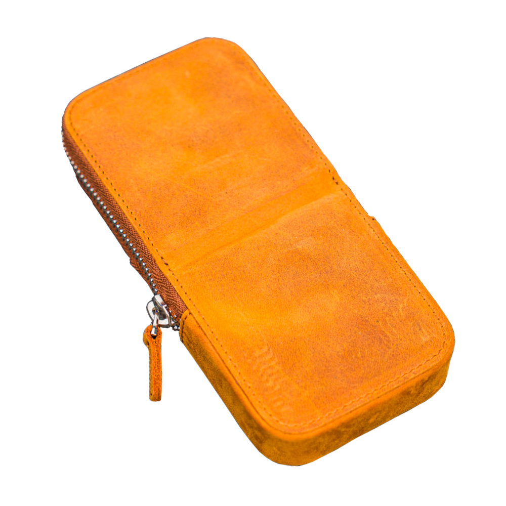 Galen Leather 3 Slot Zippered Magnum Opus Pen Case - Crazy Horse Brown (with Removable Pen Tray)
