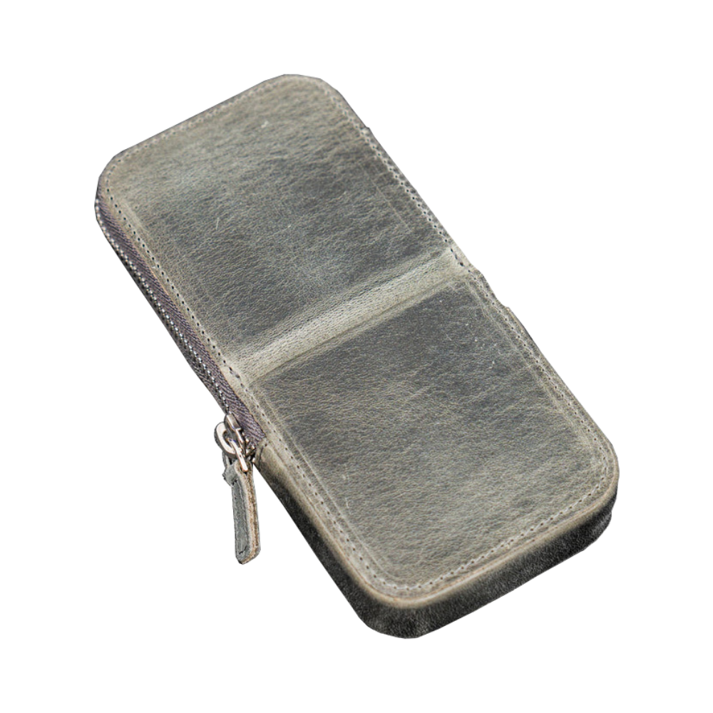 Galen Leather 3 Slot Zippered Magnum Opus Pen Case - Crazy Horse Smoky (with Removable Pen Tray)
