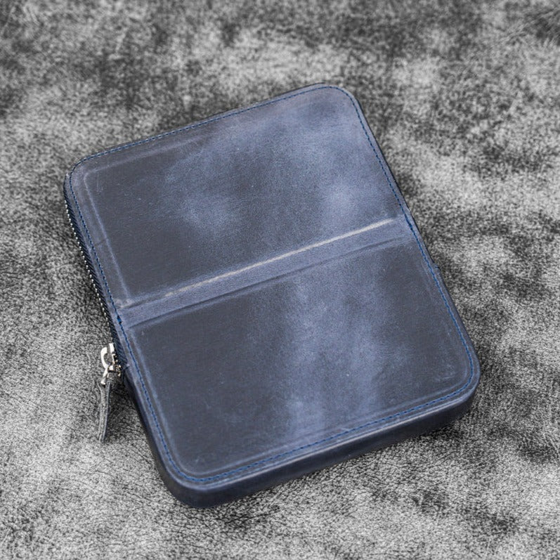 Galen Leather 6 Slot Zippered Magnum Opus Pen Case - Crazy Horse Navy Blue