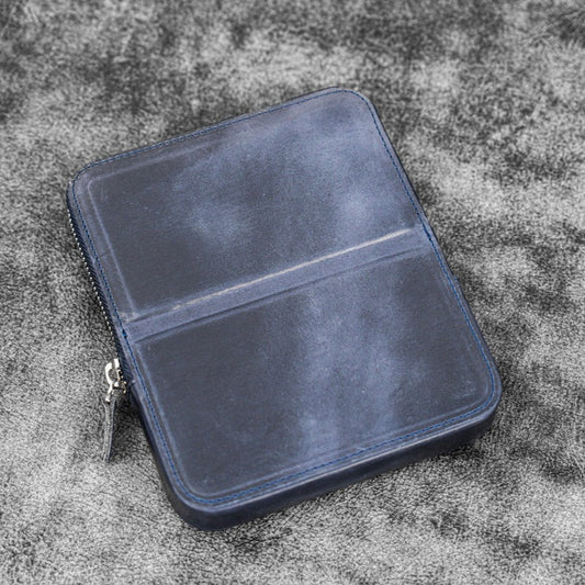 Galen Leather 6 Slot Zippered Magnum Opus Pen Case - Crazy Horse Navy Blue