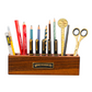 Galen Leather Wood Desk Organizer - Pen and Tool Holder - Walnut