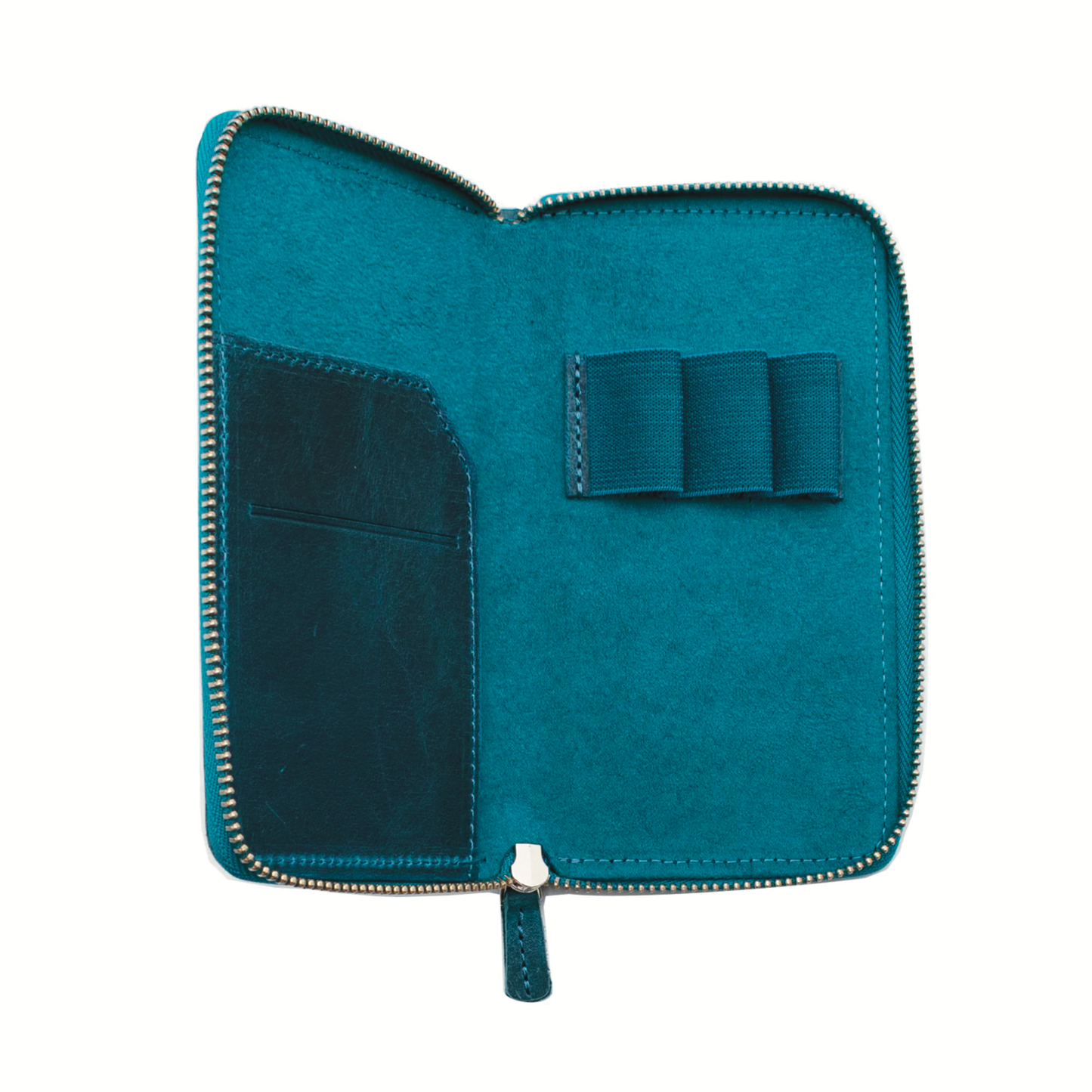 Galen Leather 3 Slot Zippered Pen Case - Crazy Horse Ocean Blue