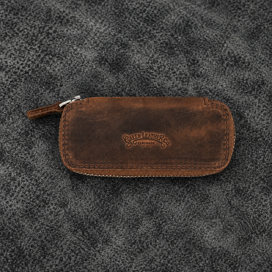 Galen Leather Double Zippered Pen Case Kaweco/Pocket Size - Havana Brown