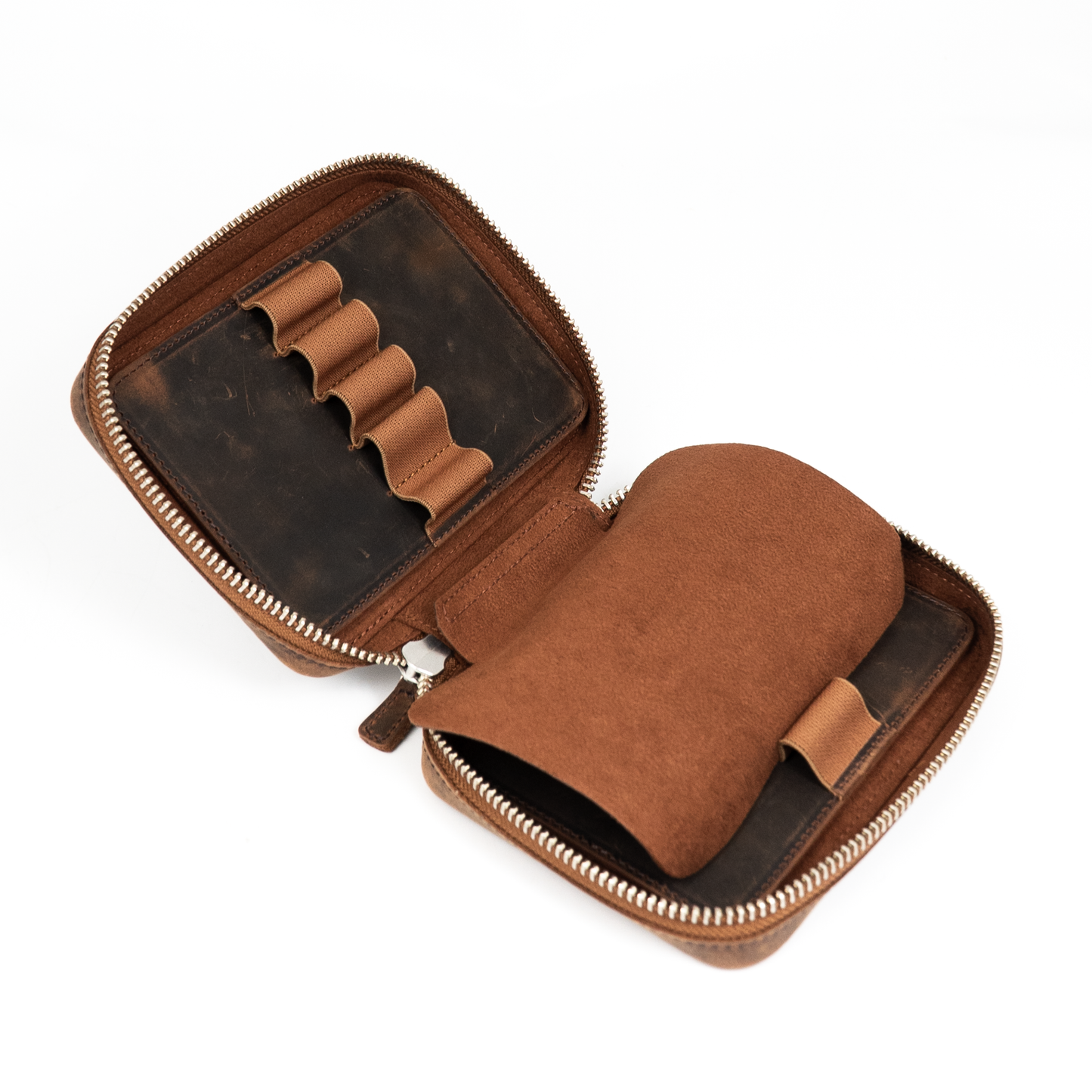 Galen Leather 10 Slot Zippered Pen Case - Havana Brown