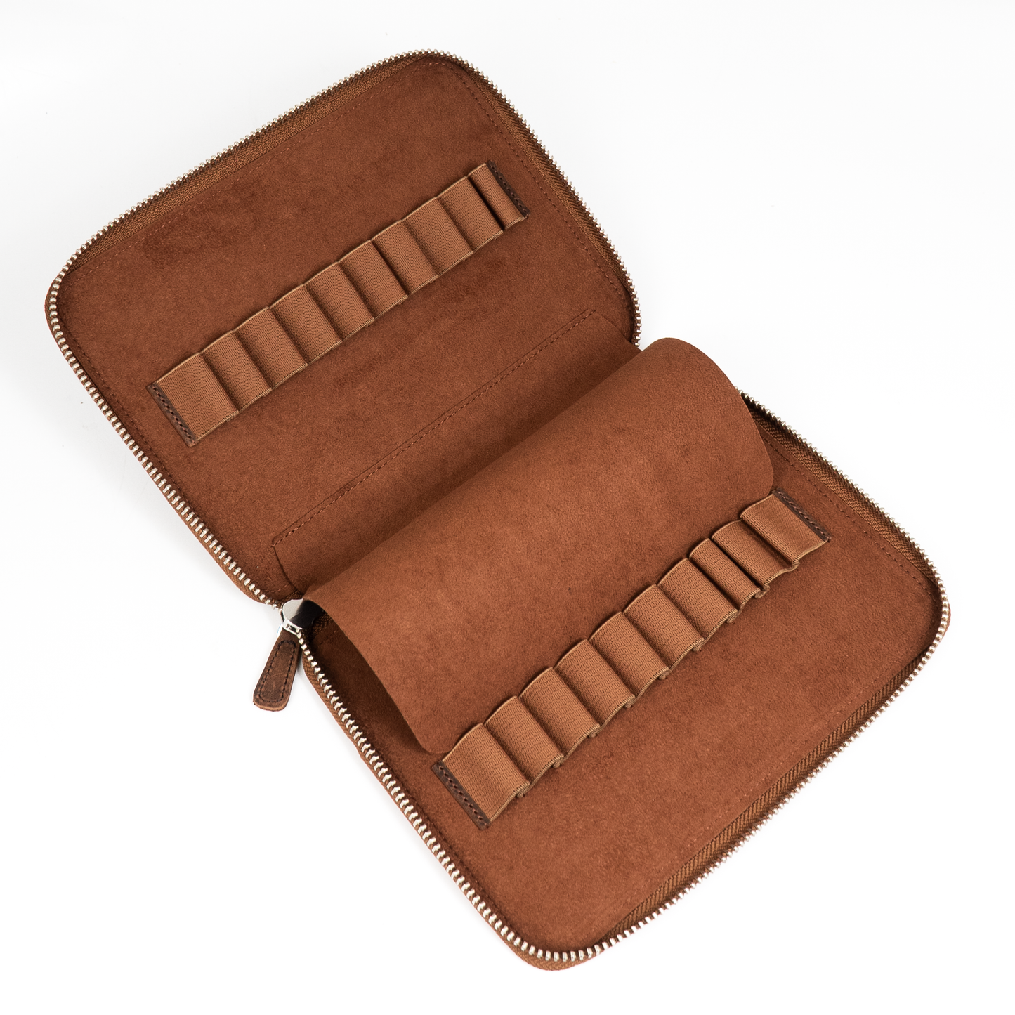 Galen Leather 20 Slot Zippered Pen Case - Havana Brown