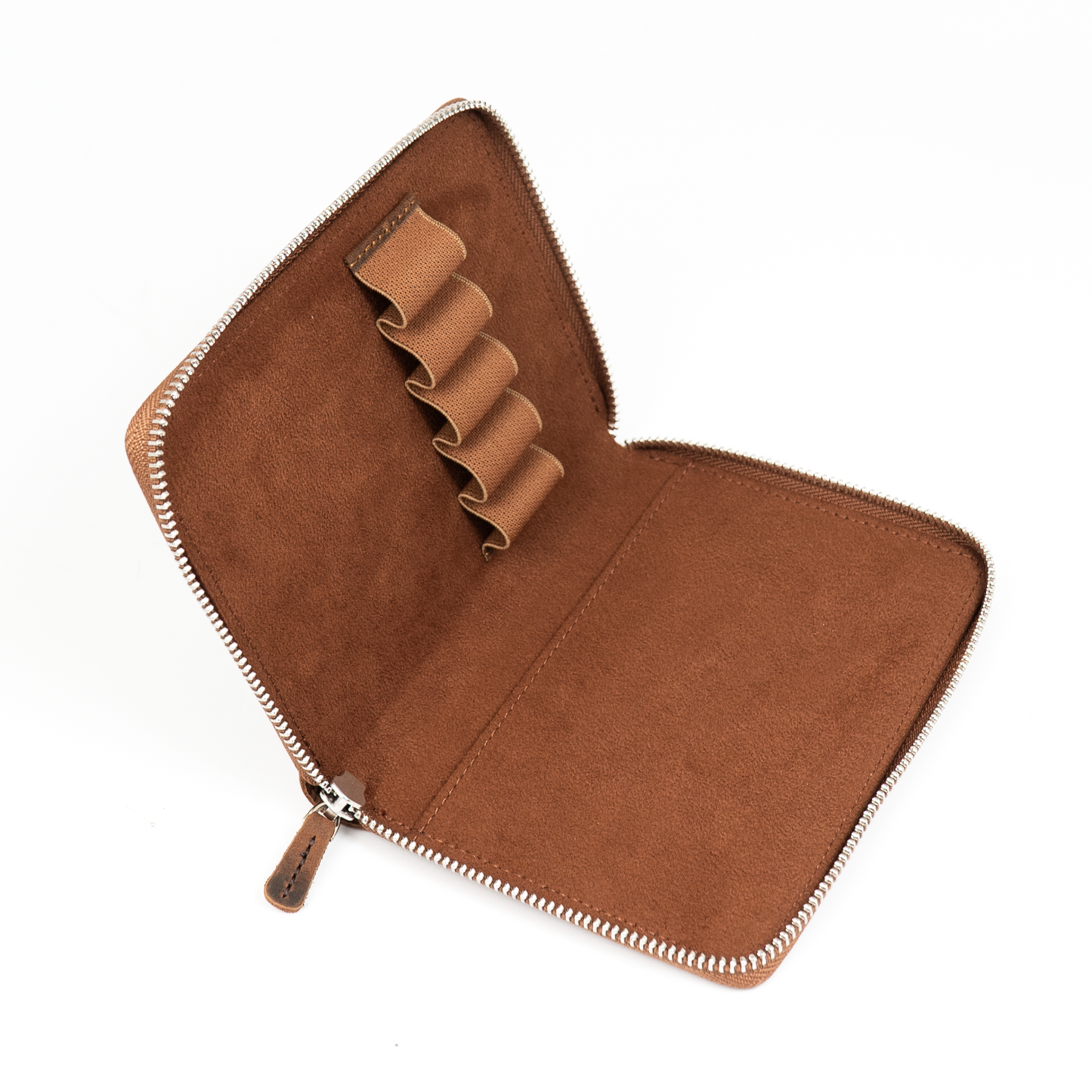 Galen Leather 5 Slot Zippered Pen Case - Havana Brown