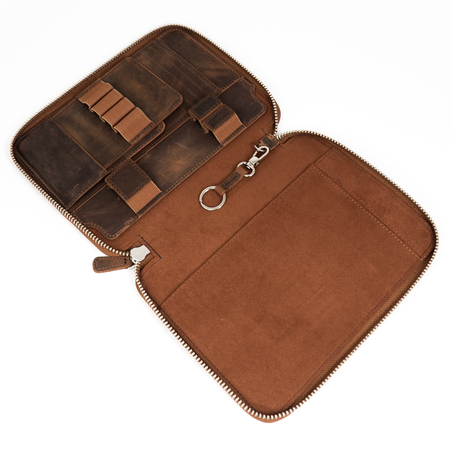 Galen Leather A5 Zippered Notebook Folio - Havana Brown