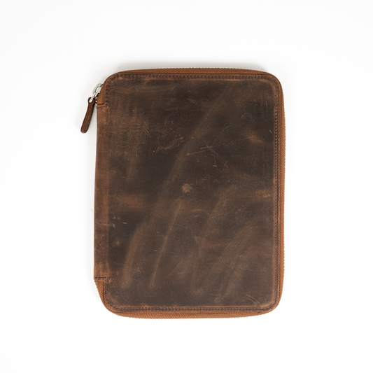 Galen Leather A5 Zippered Notebook Folio - Havana Brown