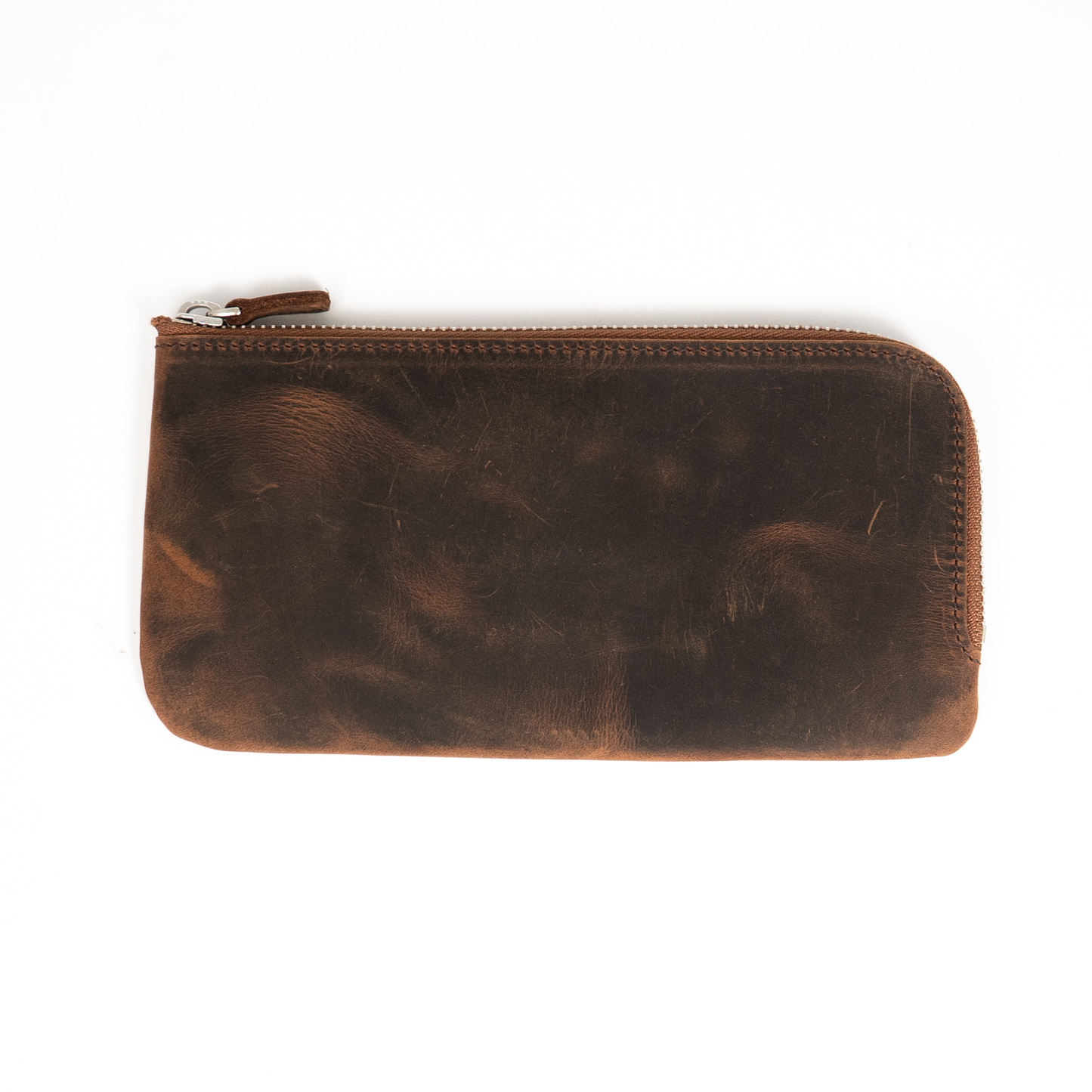 Galen Leather Slip-n-Zip 4 Slot Zippered Pen Pouch - Havana Brown