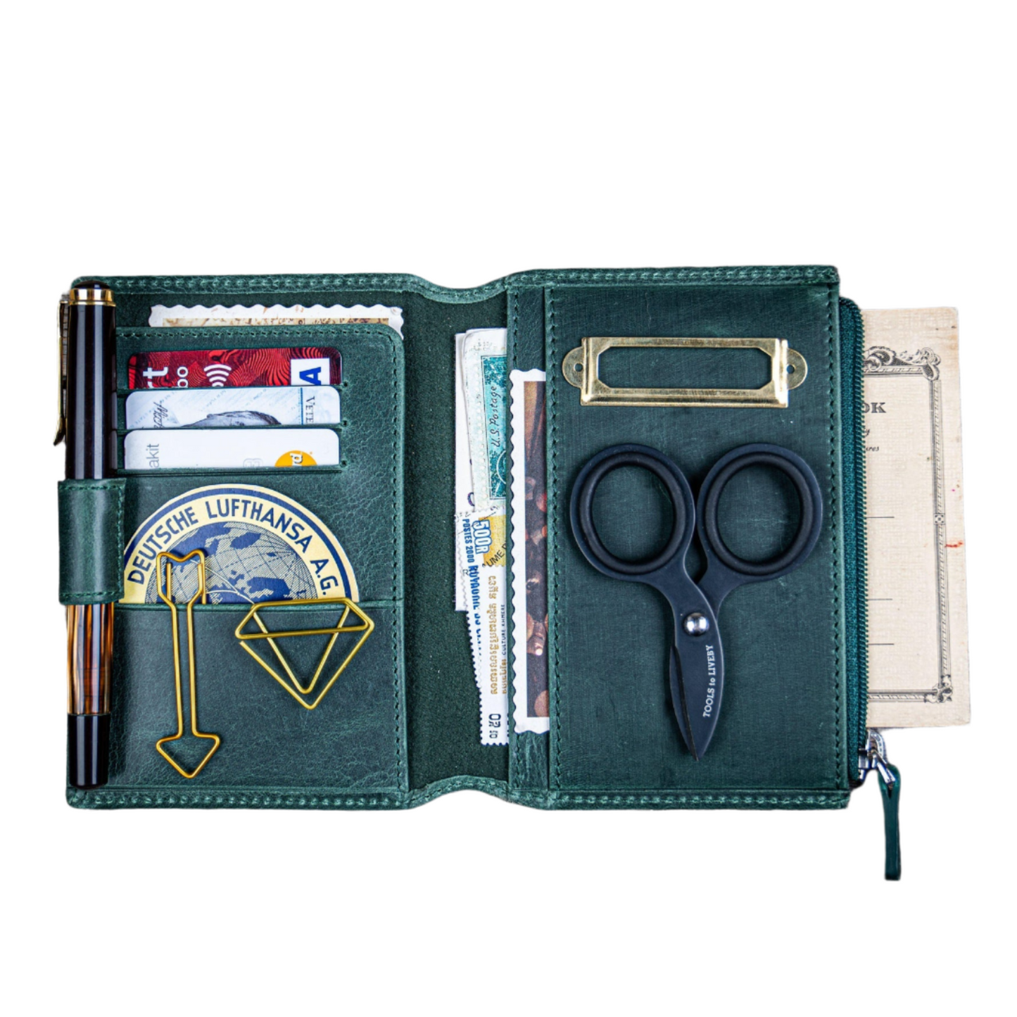 Galen Leather Wallet Insert for Traveler's Notebook Passport Size - Crazy Horse Forest Green