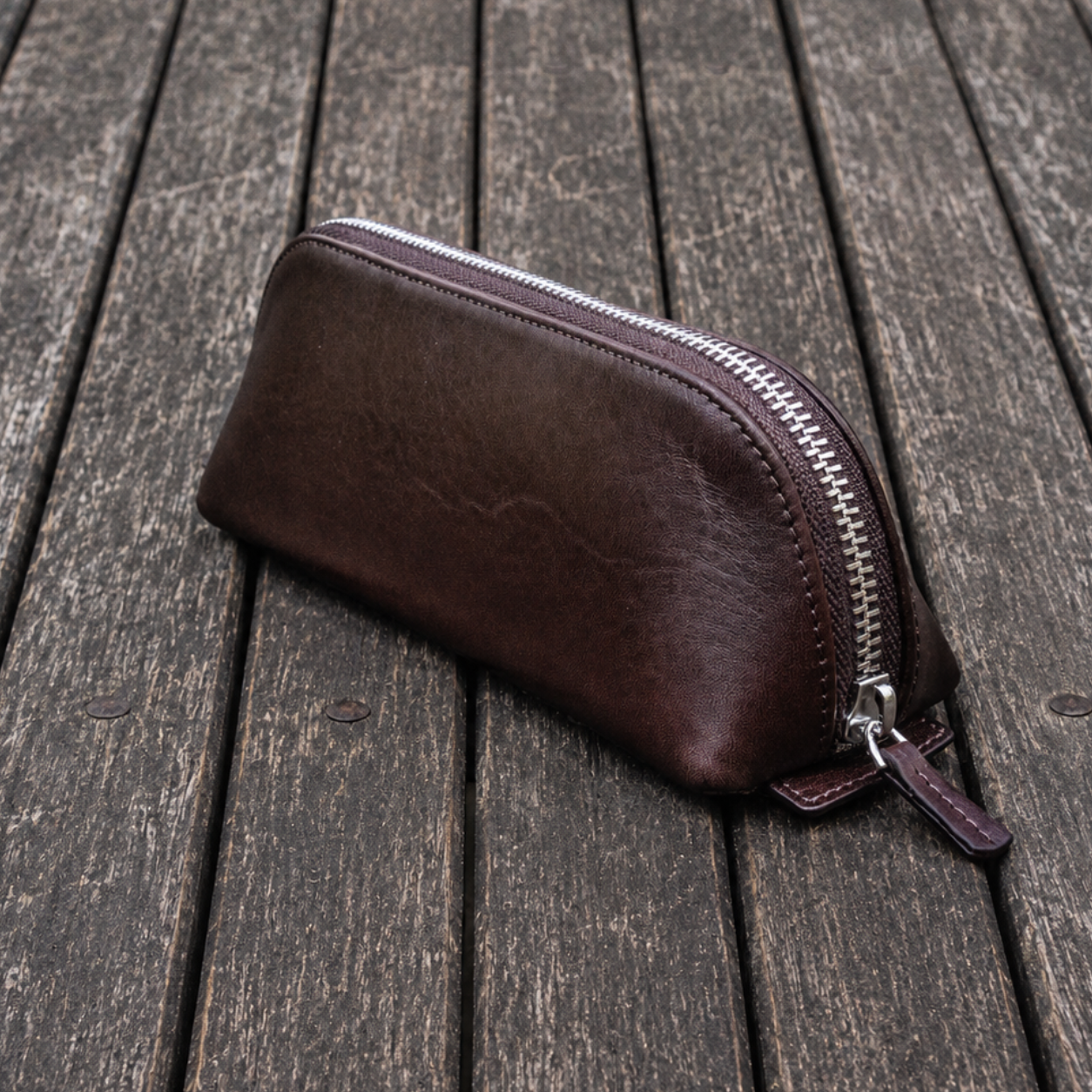 Galen Leather XLarge Pencil Case - Dark Brown (Zippered)