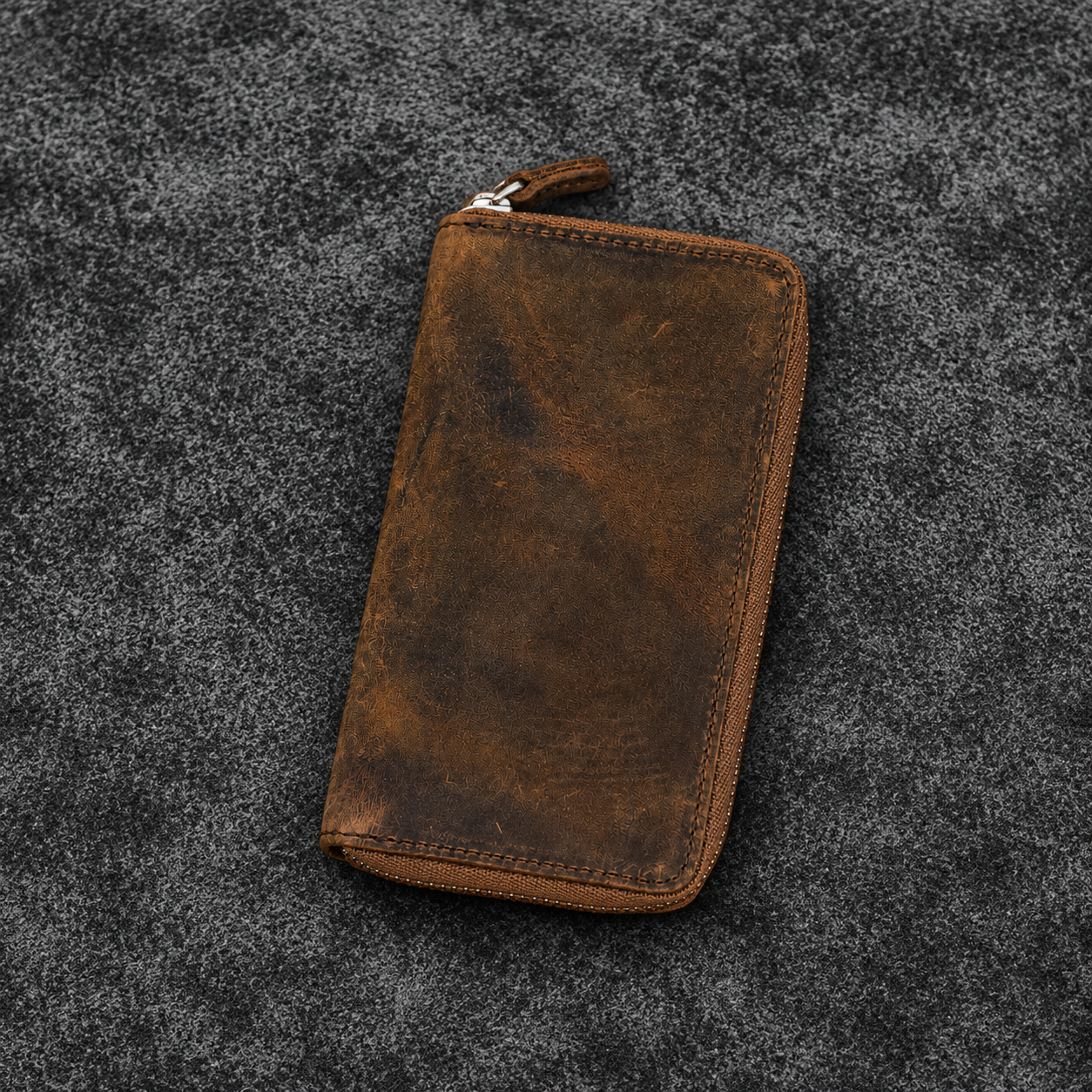 Galen Leather Zippered 3 Slots Pen Case - Havana Brown