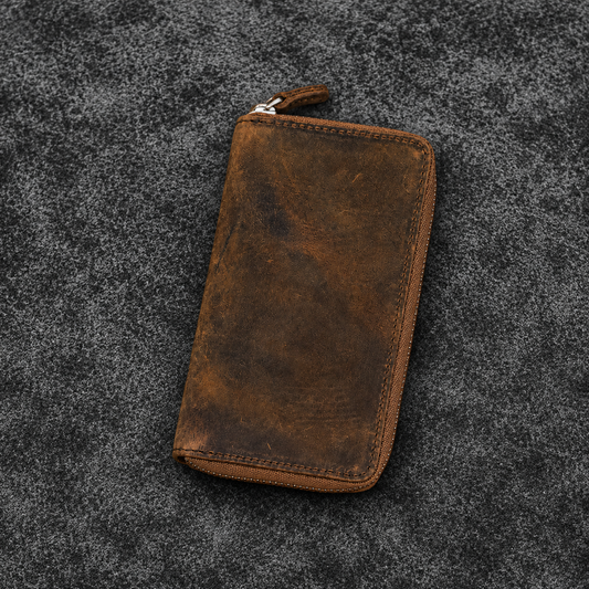 Galen Leather Zippered 3 Slots Pen Case - Havana Brown